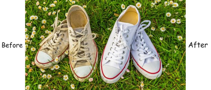 White sneakers restored to like new condition